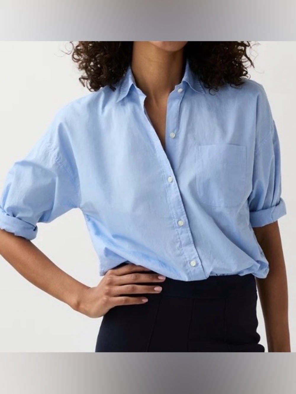 Ann Mashburn Weekender Shirt in Sky Blue Summer Cloth-size M